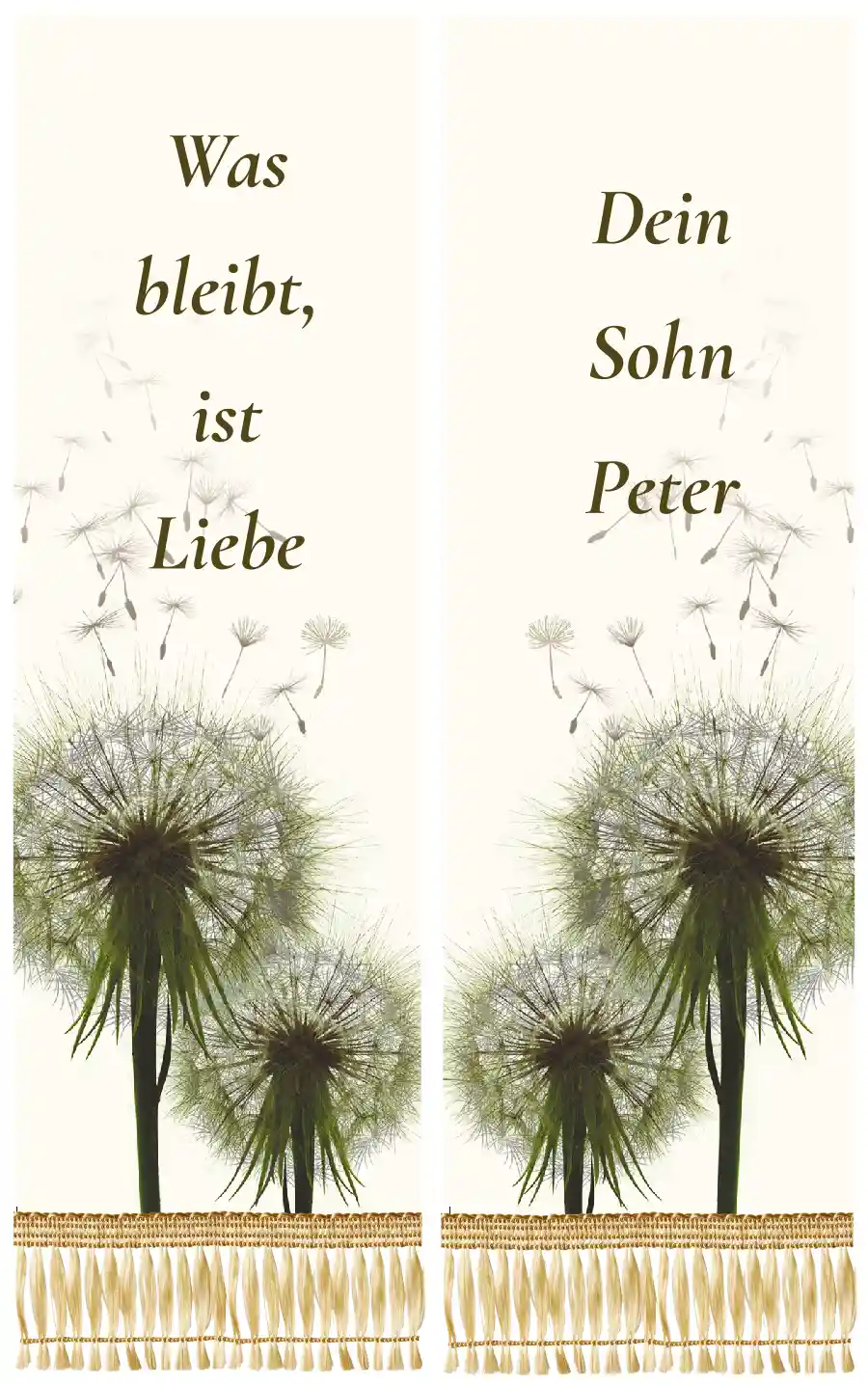 Grabschleife mit Pusteblumenmotiv - Symbol für Vergänglichkeit und Hoffnung
