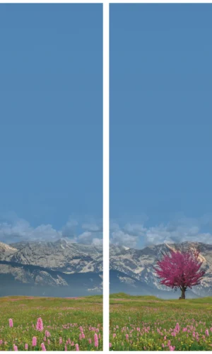 Trauerschleife mit Baum-Berge-Motiv - Symbol für Wachstum und Schutz