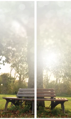 Trauerschleife mit Baum-Bank-Motiv - Symbol für Ruhe und Reflexion