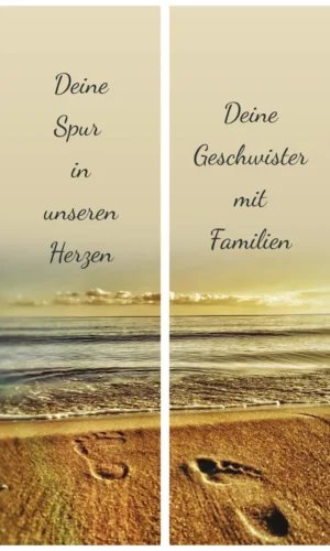 Trauerschleife mit Fußspuren-Motiv - Symbol für die Spuren, die jemand im Leben hinterlässt