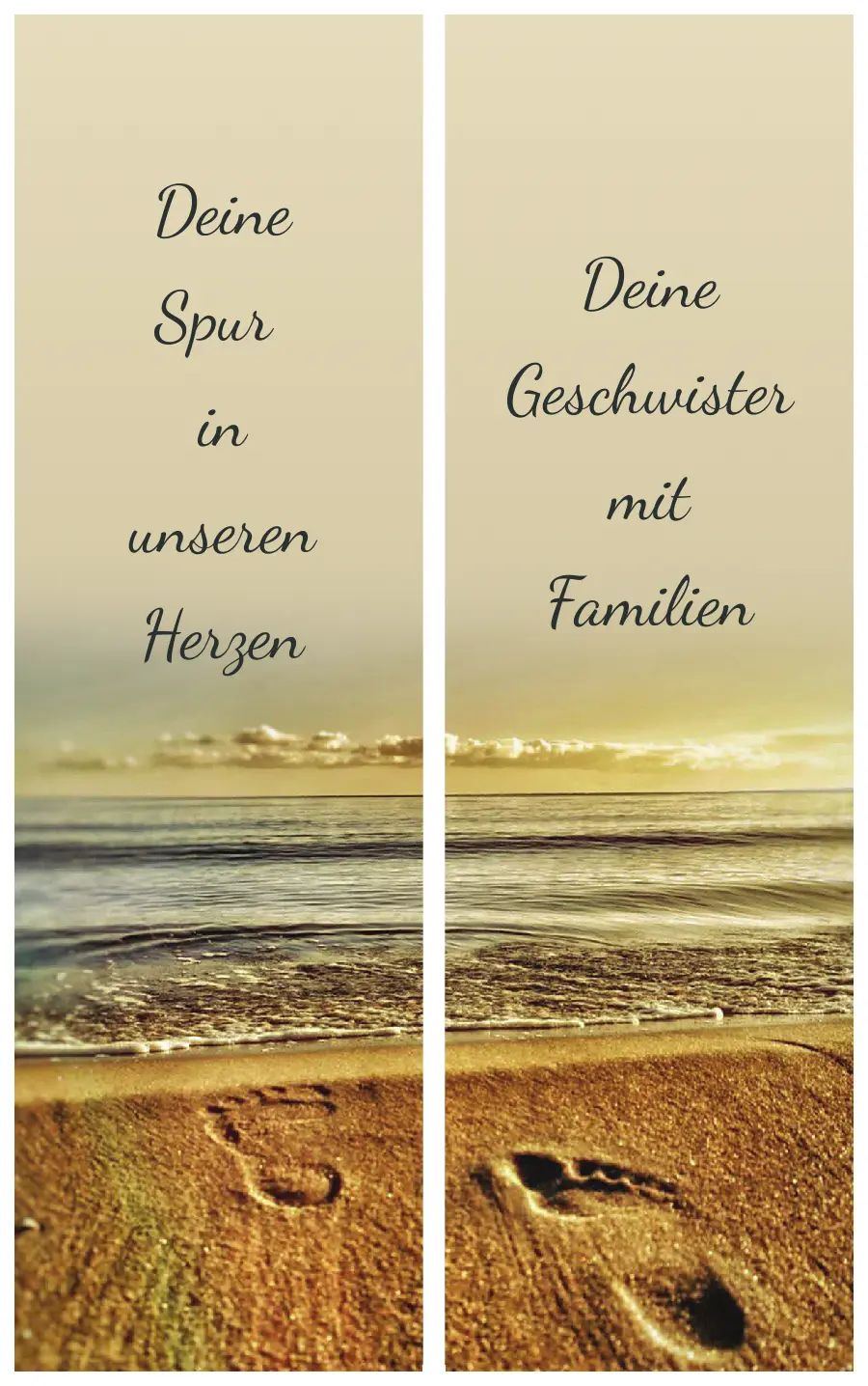 Trauerschleife mit Fußspuren-Motiv - Symbol für die Spuren, die jemand im Leben hinterlässt