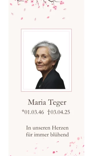 Gedenkbanner mit japanischen Kirschblüten in zarten Rosatönen