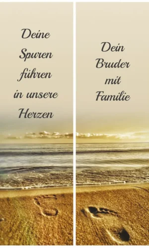 Personalisierte Trauerschleife mit Motiv Fußspuren im Sand